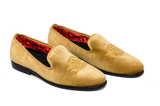 Women's Gold Velour Loafers