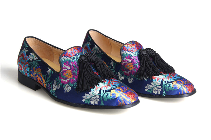 Blue Floral Embroidered Loafer